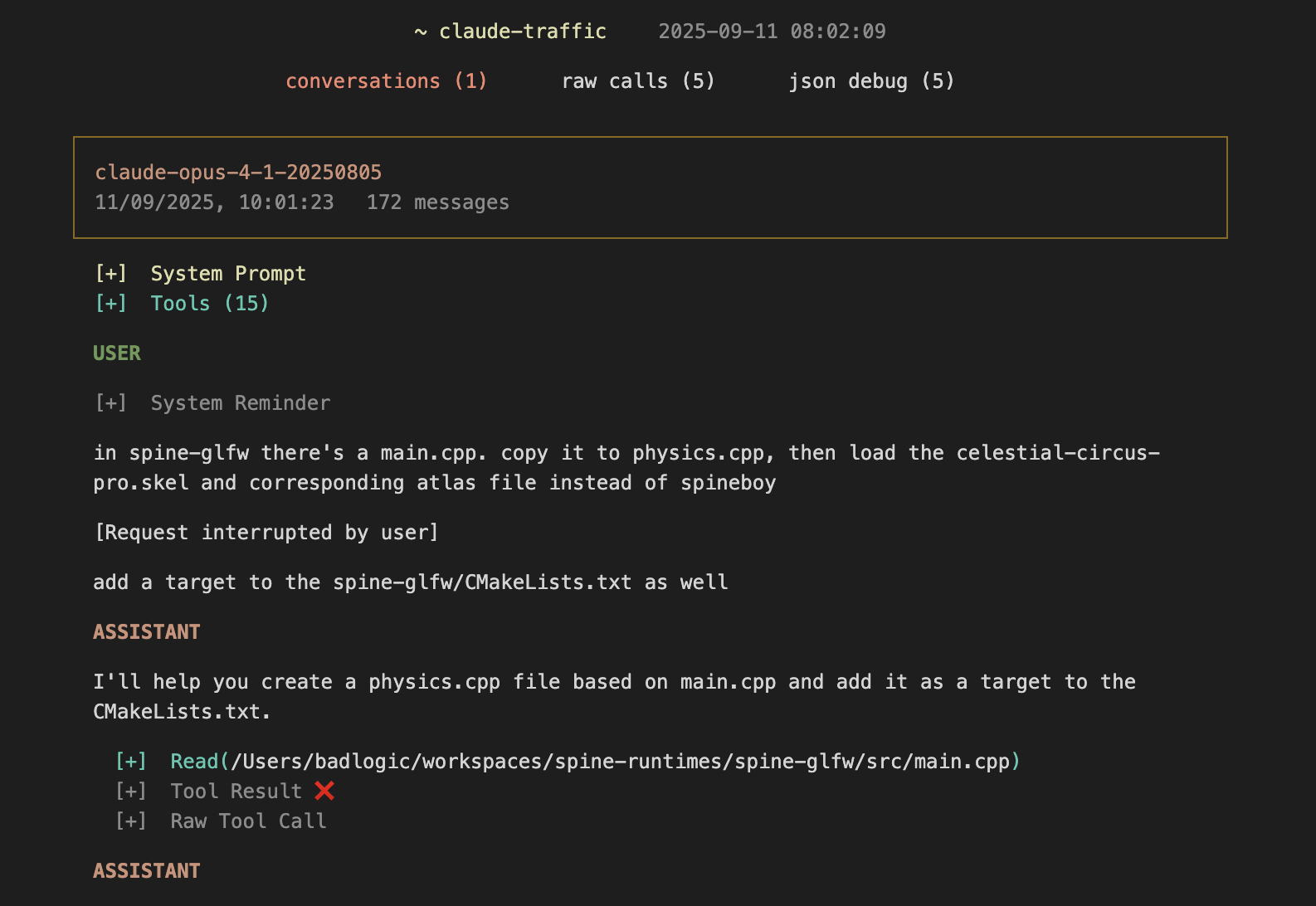 claude-trace output
